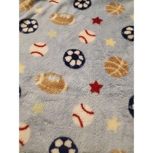 Just Born Blue Sports Baby Boy Blanket Sherpa Fleece Football Baseball Basketbal